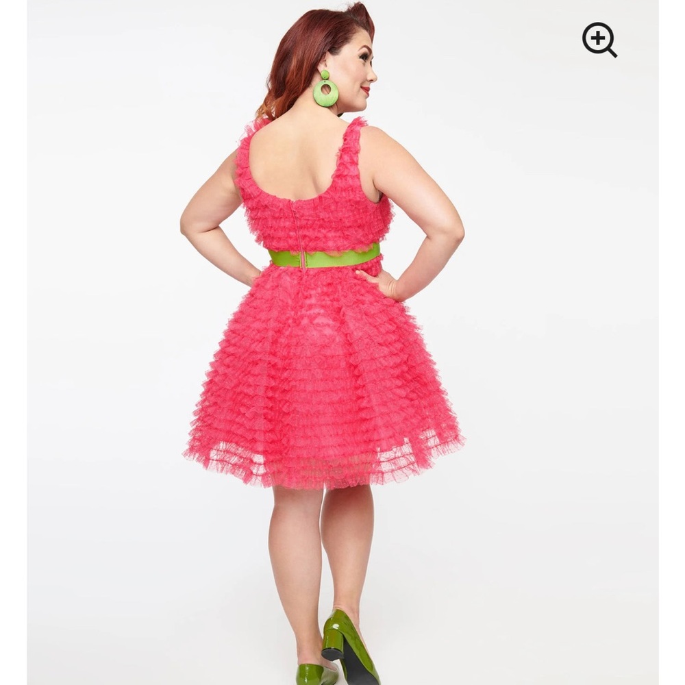Smak Parlour X Unique Vintage1960s Hot Pink Bow Cupcake EmpireWaist Dress NWOT M - Picture 4 of 16